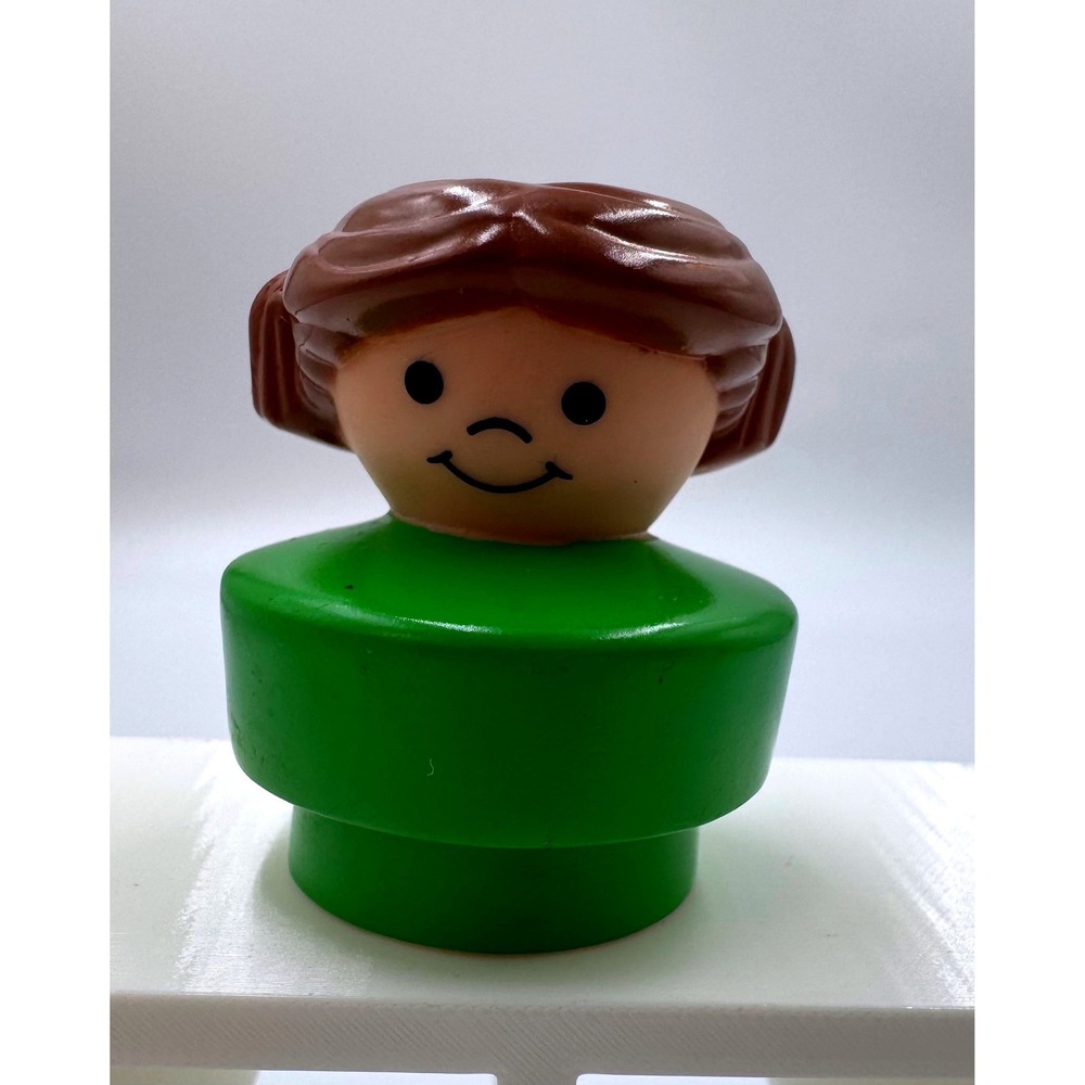 Fisher‎ Price Little People Girl Green Dress Brown Hair Buns 2015  Mattel